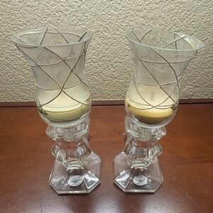 Gorham Glass Candle Holders with Cream Accents